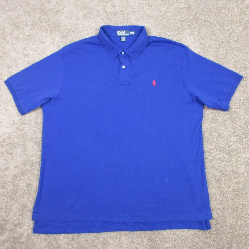 Polo Ralph Lauren Shirt Mens 2XB Blue Cotton Red Pony Logo Golf Knit Classic